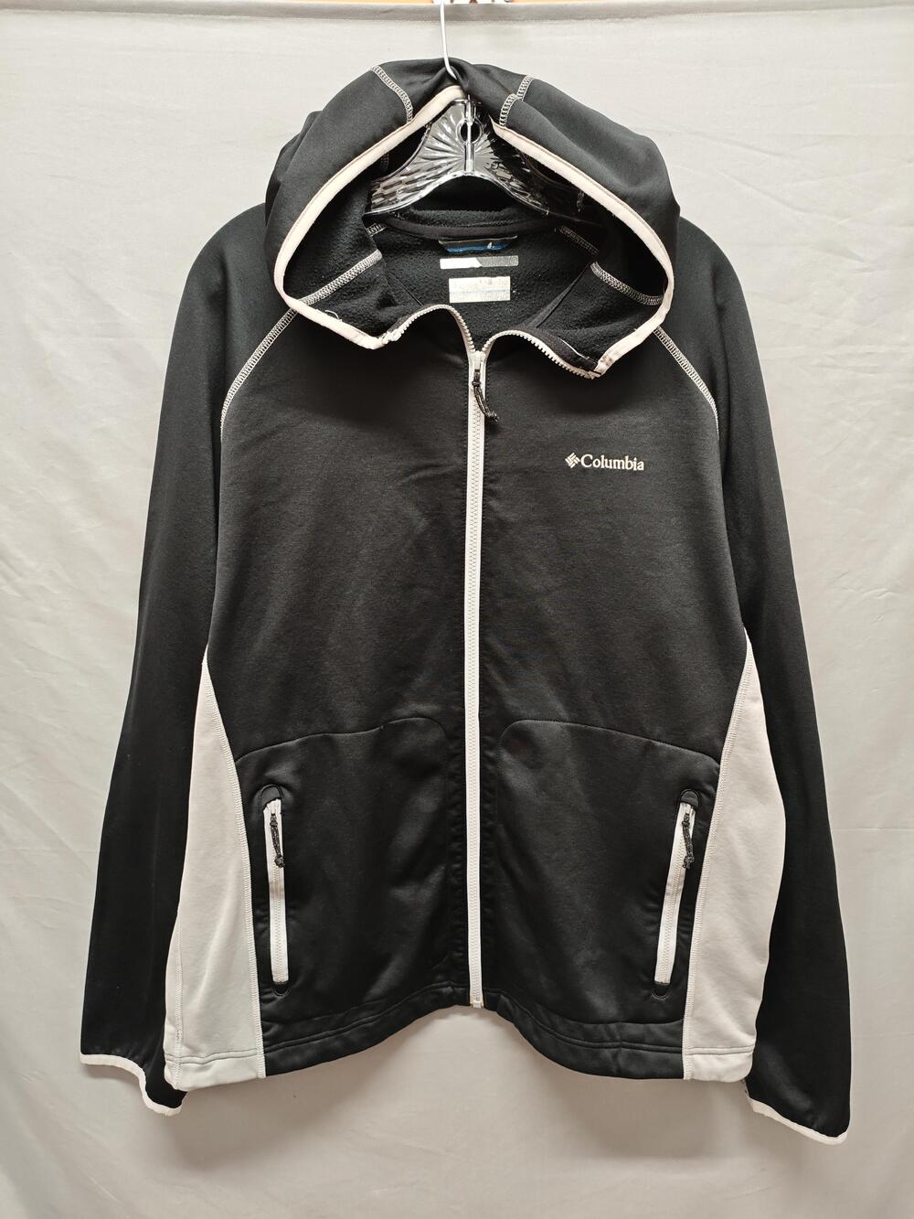 Columbia Jacket Mens Large Black White Hooded Softshell Full Zip Fleece Outdoor